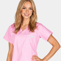 Limited Edition Breast Cancer Awareness Scrub Pants | Pink with Magenta, Pink and White Striped Tie