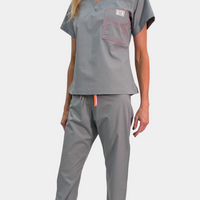Limited Edition Shelby Scrub Tops - Grey with Pink Stitching