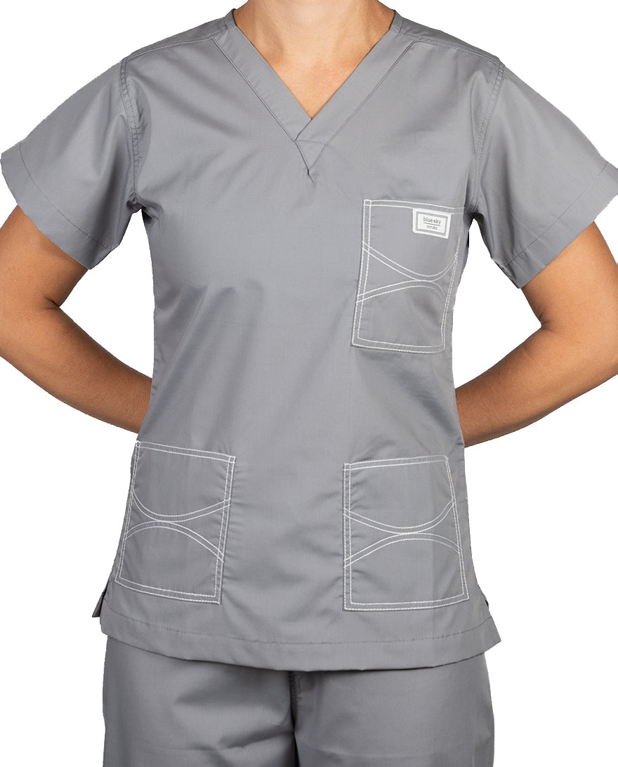 XXS Long Triple Pocket Slate Grey Blue Sky scrub Blue Sky Scrubs