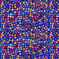 Multicolored polka dots on a blue background