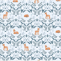 surgical scrub hat fabric that has deer on it with blue vines