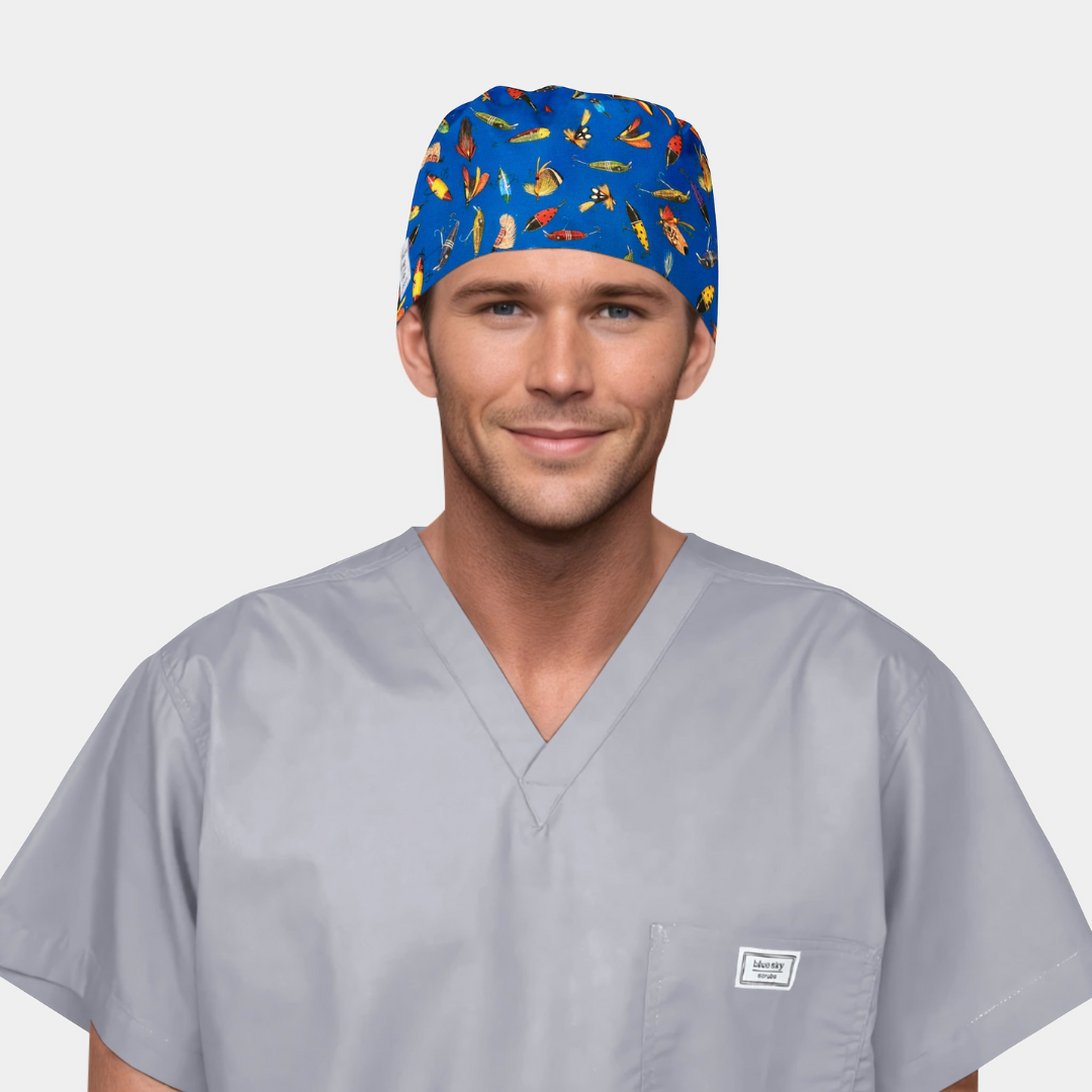 Hook Line and Sinker Men's Scrub Cap Blue Sky Scrubs