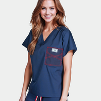 Limited Edition Shelby Scrub Top | Navy with Patriotic Red Stitching
