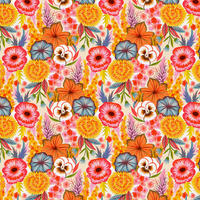 Colorful floral pattern with various flowers on a white background