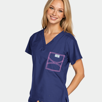 Limited Edition Scrub Top for the Summer | Navy with Bright Pink Stitching