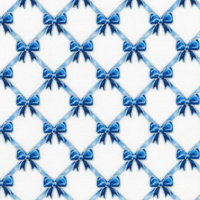 blue and white lattice pattern that has blue bows on a white background