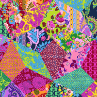 Colorful patchwork pattern with various shapes and vibrant colors