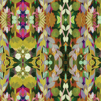 Colorful scrub hat fabric with a floral pattern with a kaleidoscopic design