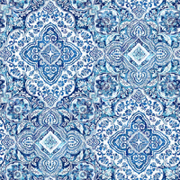 Patterned fabric with blue and white design