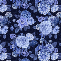 Pattern of blue flowers on a dark background