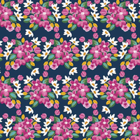 Floral pattern with pink and white flowers on a blue background