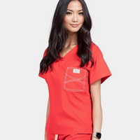 Classic Summer Fun Scrub Tops - Sun-Kissed Scarlet
