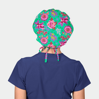 Teal Blossom Twist - Poppy Bouffant Surgical Scrub Hat