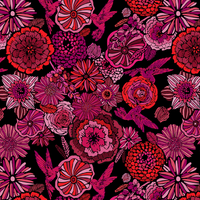 surgical cap fabric that is black with big pink flowers on it
