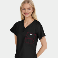 Limited Edition Christmas Scrub Pants | Black with Red, Metallic Green and Pink Striped Tie