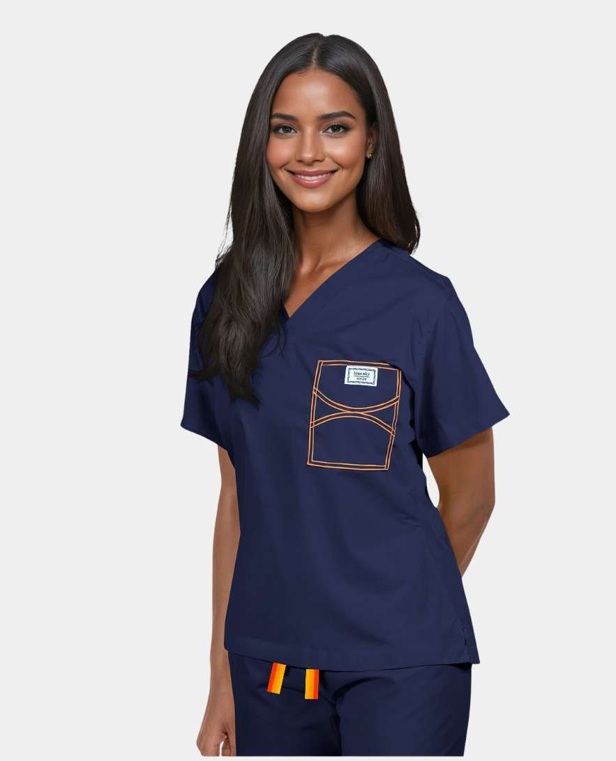 Limited Edition Shelby Scrub Top | Navy with Amber Stitching