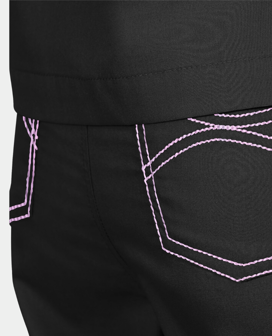 Limited Edition Shelby Scrub Top | Black with Lilac Stitching