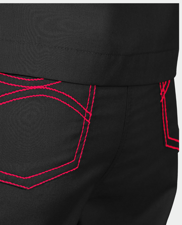 Limited Edition Christmas Scrub Pants | Black with Red, Metallic Green and Pink Striped Tie