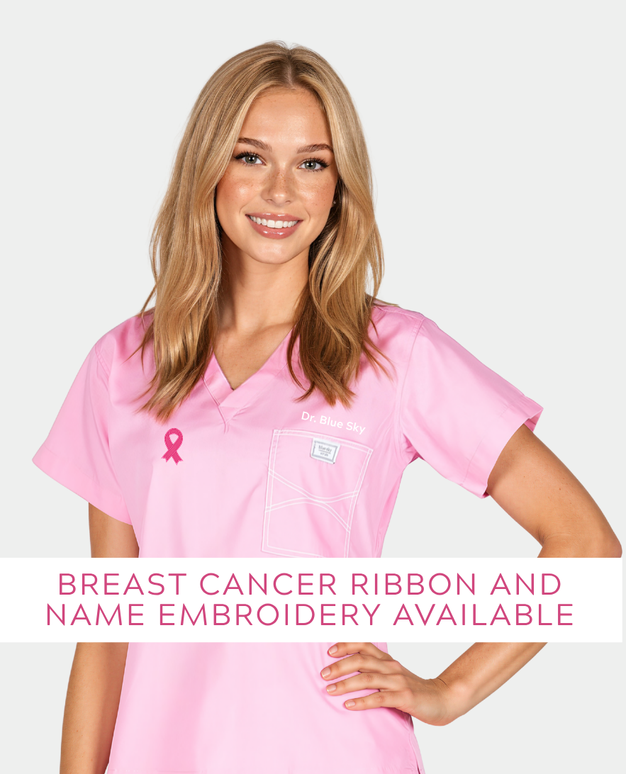 Limited Edition Breast Cancer Awareness Scrub Top | Pink Sorbet with White Stitching