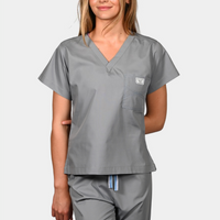 Limited Edition Shelby Scrub Top - Slate Grey with Periwinkle, Baby Blue and Metallic Silver Striped Tie