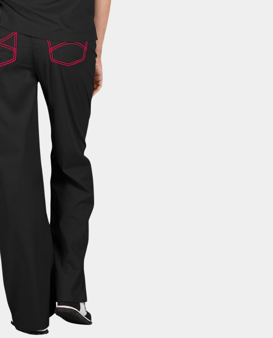 Limited Edition Christmas Scrub Pants | Black with Red, Metallic Green and Pink Striped Tie