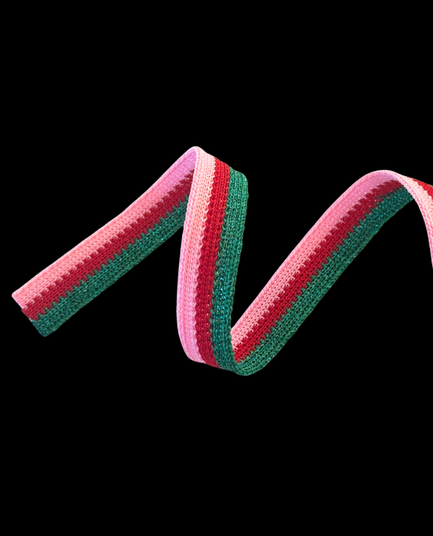 Limited Edition Christmas Scrub Pants | Black with Red, Metallic Green and Pink Striped Tie