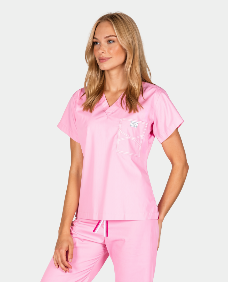 Limited Edition Breast Cancer Awareness Scrub Pants | Pink with Magenta, Pink and White Striped Tie