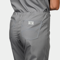 Limited Edition Shelby Scrub Pants - Slate Grey with Metallic Silver and Blue Striped Tie