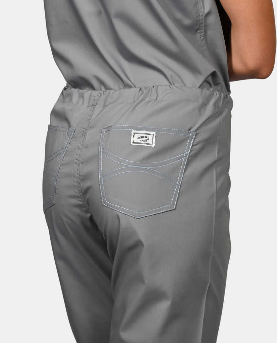 Limited Edition Shelby Scrub Pants - Slate Grey with Metallic Silver and Blue Striped Tie