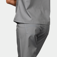 Limited Edition Shelby Scrub Pants - Slate Grey with Metallic Silver and Blue Striped Tie