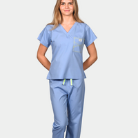 Limited Edition Shelby Scrub Top - Ceil Blue with Neon Yellow Stitching