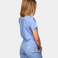 Limited Edition Shelby Scrub Top - Ceil Blue with Neon Yellow Stitching