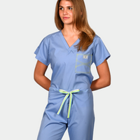 Limited Edition Shelby Scrub Top - Ceil Blue with Neon Yellow Stitching