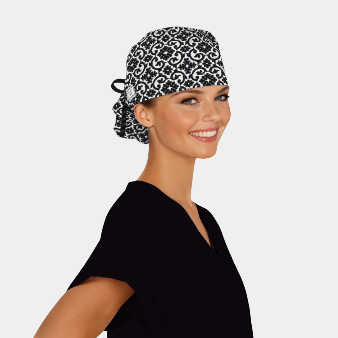 Monochrome Majesty Ponytail Scrub Hat