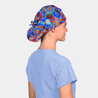 Blue Geo Blooms - Poppy Bouffant Surgical Caps