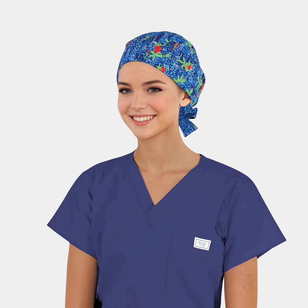 blue scrub cap