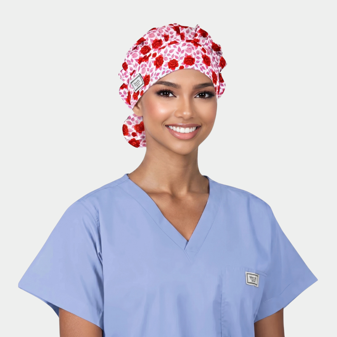Vintage Rose Kiss Bouffant Scrub Cap