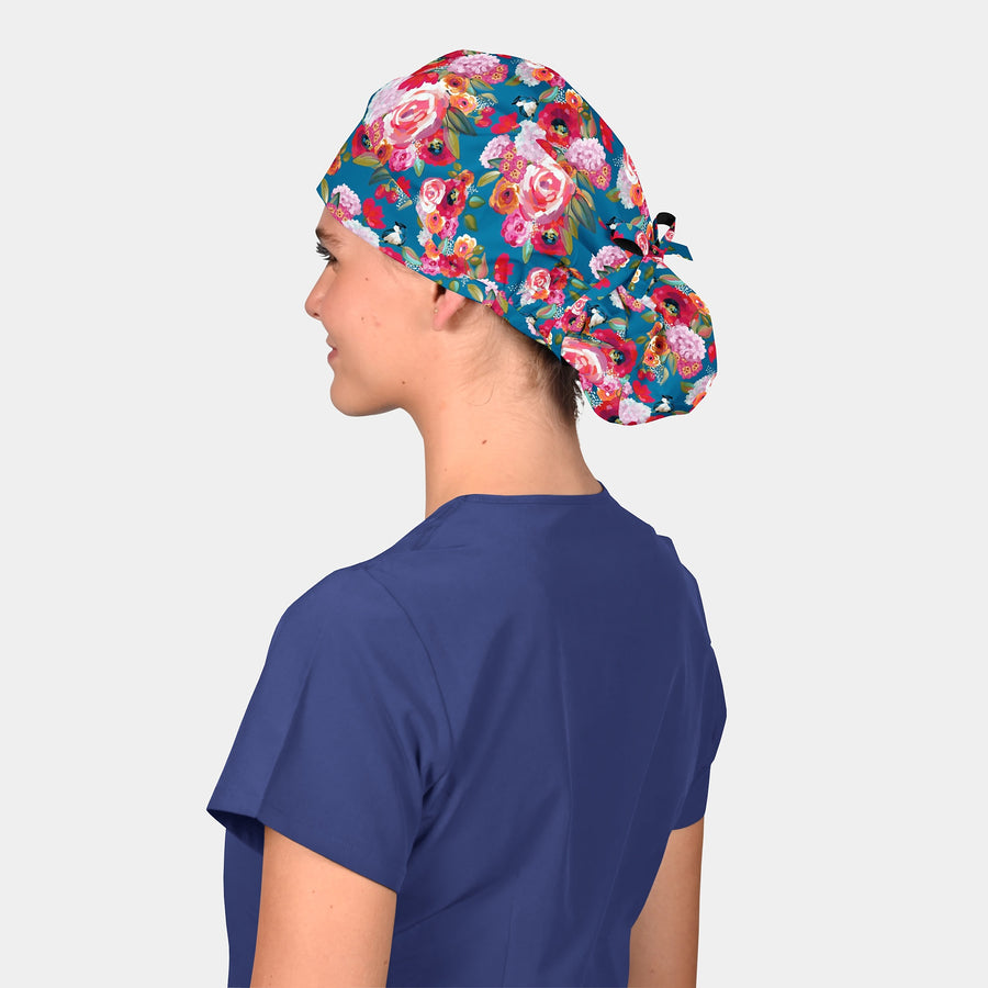 Bridgerton Floral - Poppy Bouffant Scrub Caps