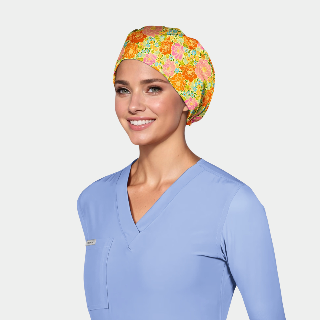 Peachy Blossom Garden Pixie Surgical Scrub Hat