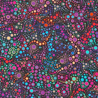 scrub hat fabric pattern with a colorful dot pattern on a dark background