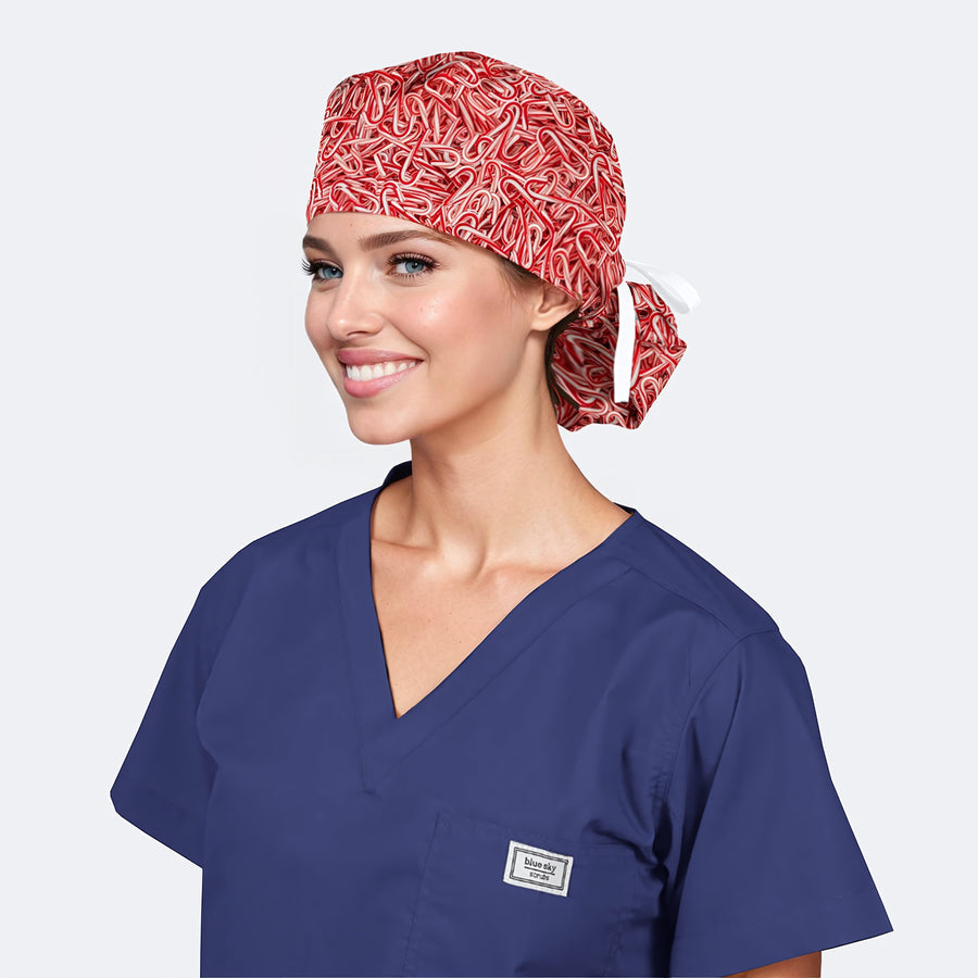 Candy Cane Lane - Pony Bouffant Scrub Cap