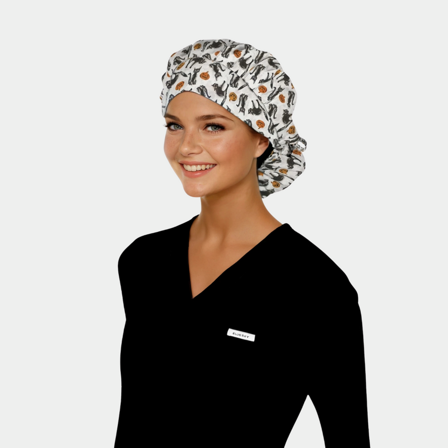 Cat-Tastic Fright - Poppy Bouffant Surgical Scrub Hats