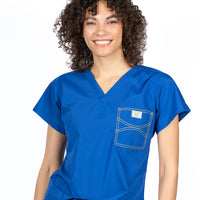 Limited Edition Shelby Scrub Tops - Royal With Yellow Stitching