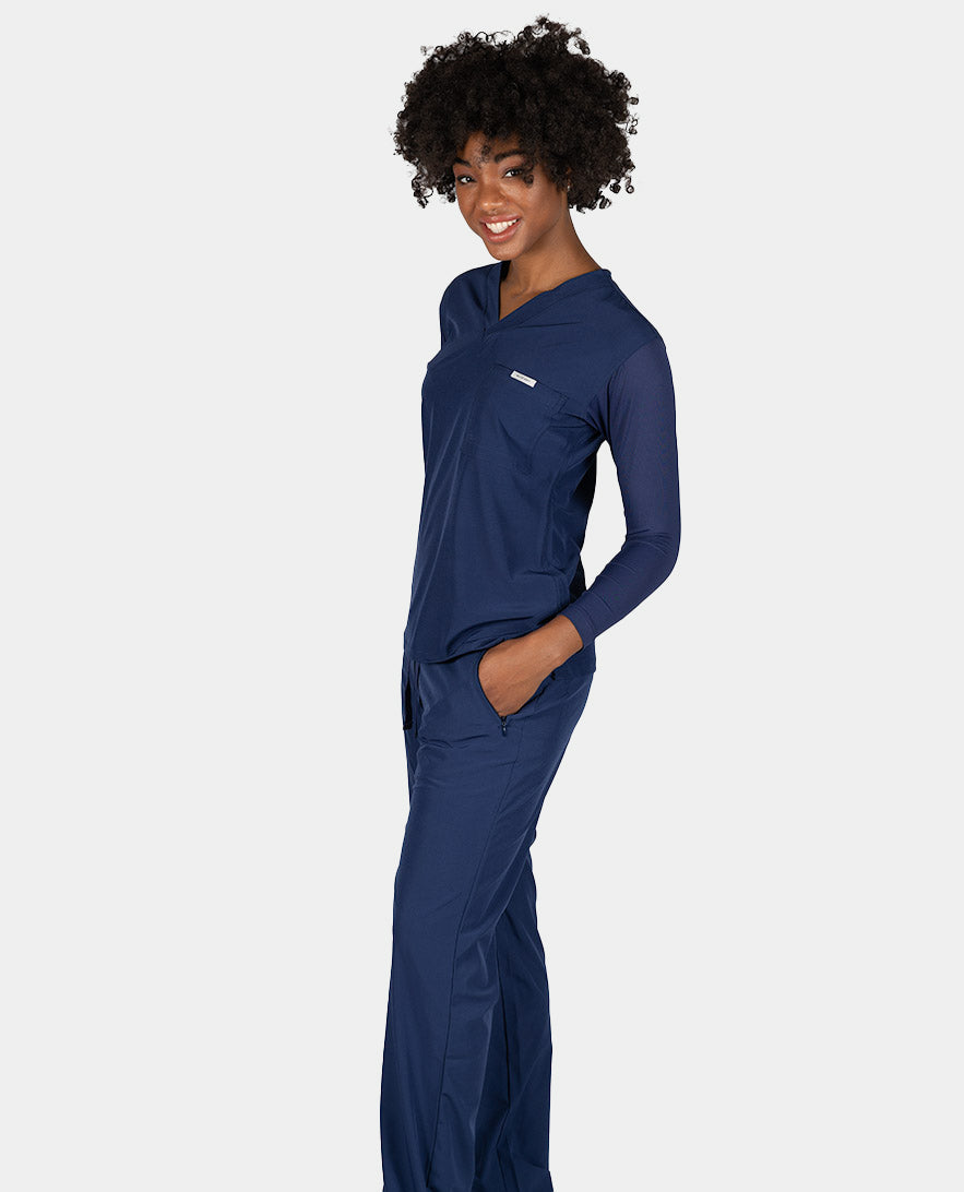 long sleeve scrub dress Adar Universal Fitted Midriff Dress