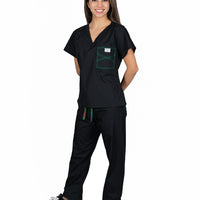 Limited Edition Shelby Scrub Tops - Black With Emerald Green Stitching