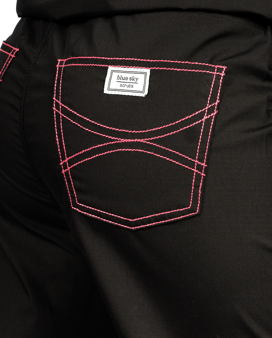 Limited Edition Shelby Scrub Tops - Black With Bright Pink Stitching