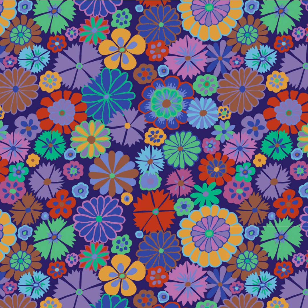 Colorful floral pattern on a purple background