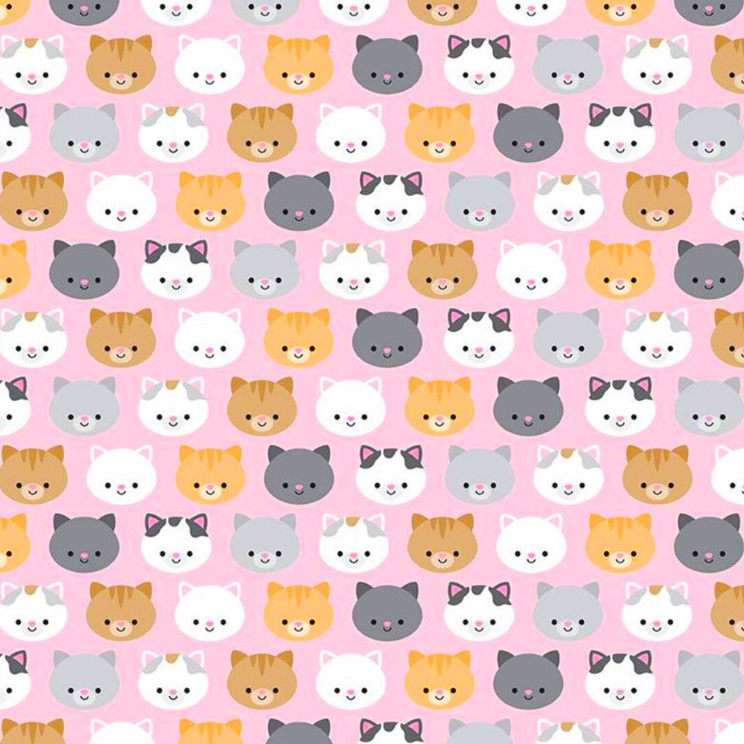 scrub cap fabric that is pink with cats on it