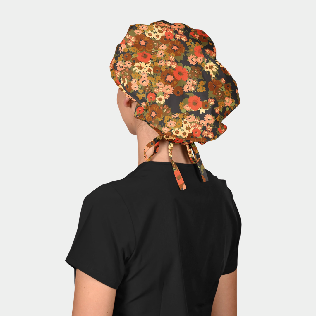 Maple Blossoms Bouffant Poppy Surgical Scrub Hat