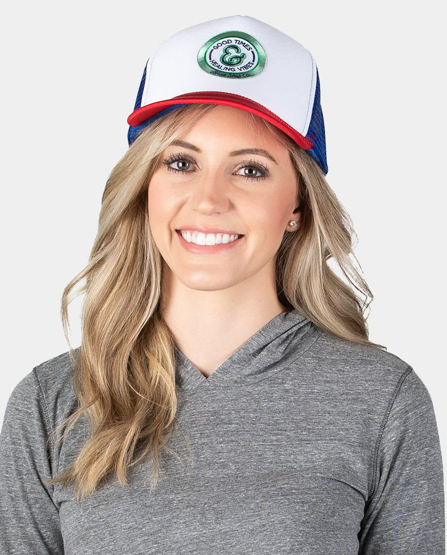 Good Times Trucker Hat - Multi with Green Patch